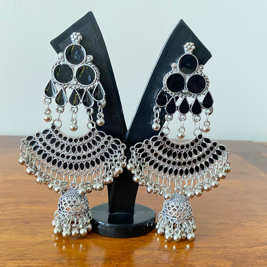 Silver and Black Long Oxidised Jhumkas