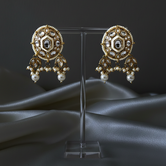 white kundan gold and pearl earrings
